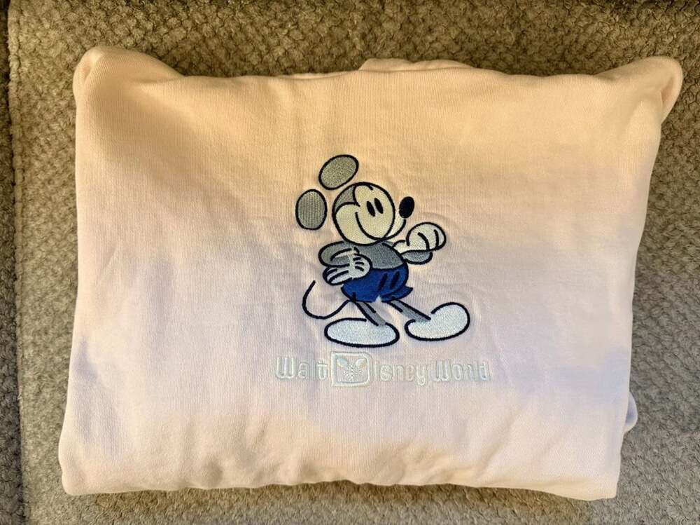 Disney Parks Mickey Mouse Pink Embroidered Hoodie Sweatshirt Size S